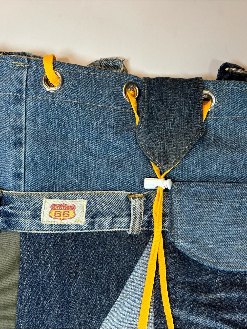 90’s Route 66 Jeans Purse Tote Bag Lined Handmade Denim Pockets Patchwork - Picture 5 of 12